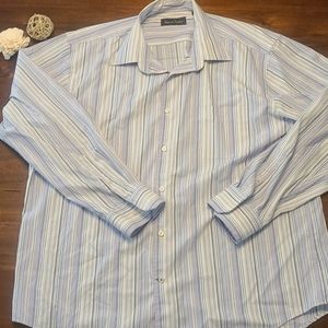 Kenneth Roberts Platinum Mens Button Up Dress Shirt XXL Striped‎ Purples